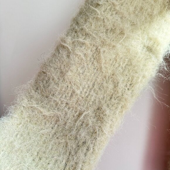 Zara Chunky Knit Mohair Texture Thick Cozy Beige Green Cardigan  S/M - Picture 4 of 9
